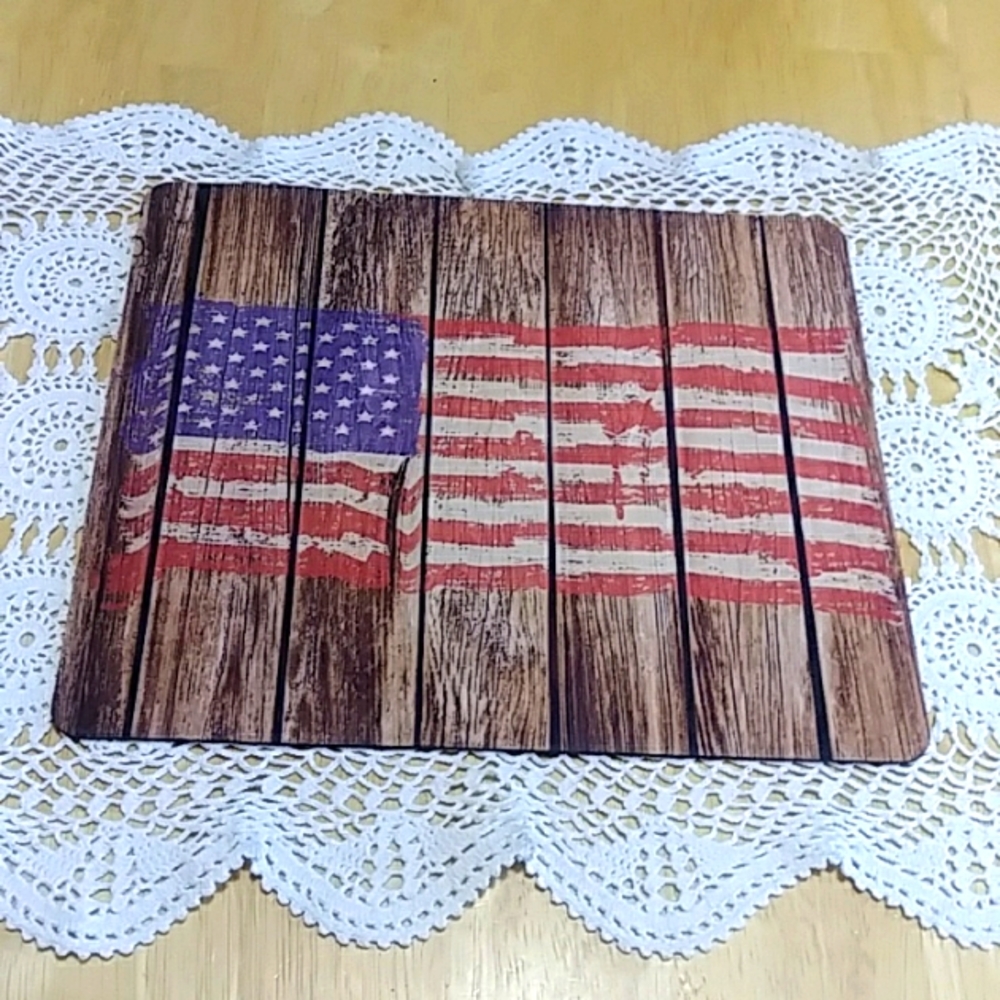 Computer Accessory, Mouse Pad  rustic wood and flag nwot